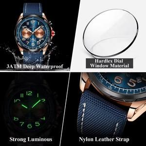 POEDAGAR 862 Montre-bracelet pour homme en quartz avec bracelet en nylon et cuir, montre de luxe étanche, chronographe lumineux avec date pour montres pour hommes - Product Image 6