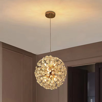 Lustre suspendu LED en cristal doré de style nordique moderne avec fonction de gradation, structure en fer, 3 températures de couleur pour usage intérieur