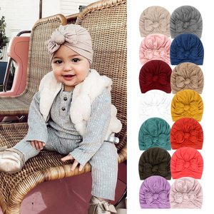 Chapeau mignon <span class=keywords><strong>Turban</strong></span> pré-noué avec nœud Bandeaux en coton pour cheveux Casquette nouée Hijab Turbans Petites filles Enfants Top Noeud Bébé pour enfants - Product Image 1