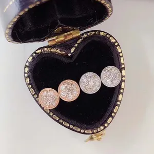 Yeni tasarım küpe 0.5 karat gerçek elmas Glitter yuvarlak küpe damızlık 18K gül altın