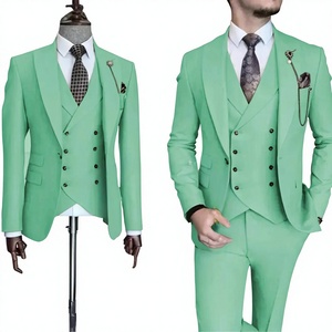 Nouveau costume trois pièces pour <span class=keywords><strong>homme</strong></span> de fabrication chinoise, <span class=keywords><strong>bleu</strong></span> uni, à revers plat, pour usage quotidien et formel, comprenant veste, pantalon, à <span class=keywords><strong>carreaux</strong></span> et à pois - Product Image 1