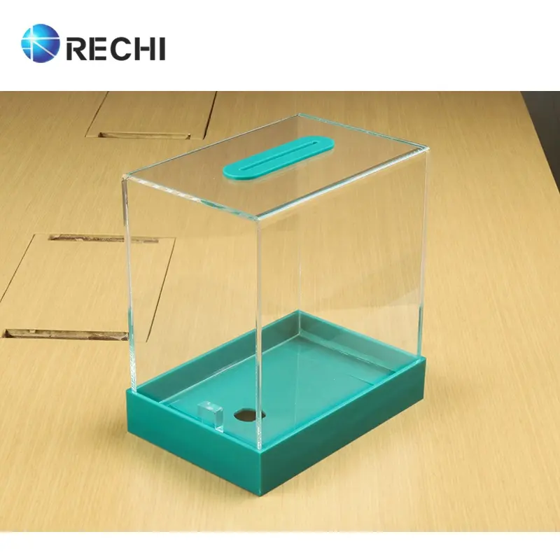 Rechi Custom Design & Gemaakt Perspex Acryl Spaarpot Clear Acryl Liefdadigheid Stembus Donatie Box Met Slot