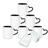 Mug intérieur de couleur par sublimation de 11oz avec poignée en forme de coeur 10 couleurs pour impression par transfert thermique DIY