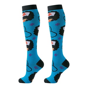 Chaussettes <span class=keywords><strong>de</strong></span> compression montantes à motif dessin animé pour <span class=keywords><strong>femme</strong></span>, <span class=keywords><strong>bas</strong></span> <span class=keywords><strong>de</strong></span> soutien respirants en nylon et élasthanne pour <span class=keywords><strong>femme</strong></span>, marque privée OEM - Product Image 2