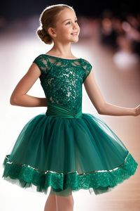 Vestido de baile contemporáneo para niñas, tutú de tul y tricot con calzoncillos adjuntos, diseño recortado de encaje y lentejuelas - Product Image 6