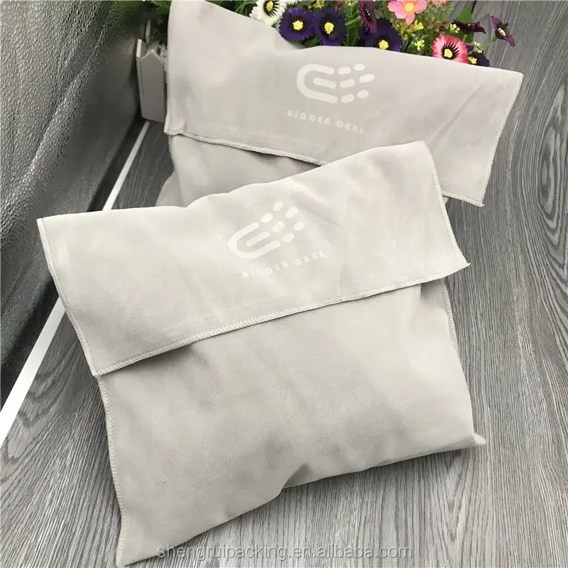 NEW arrival high end grey velvet pouch with flap, suede envelope pouch for gift