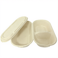 100% Biologisch Afbreekbaar Wegwerp Bagasse Pulp Afhaalmaaltijd Doos 850Ml 1000Ml 2 Compartiment Natuurlijke/Witte Voedselcontainer Met Deksel