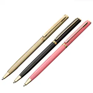 Wholesale multi-color metal small ballpoint pen with Custom LOGO creative advertising business gift pen pink Thin Ballpoint