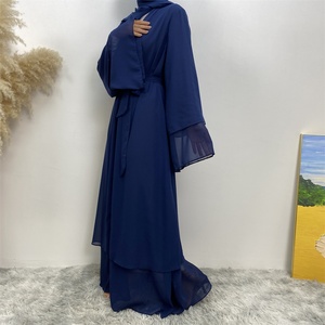 1875# Best Seller Chiffon Open Abaya Solid Color 2 Layered Long Sleeve Dubai Abayas <b>Cardigan</b> Style 9 Colors - Product Image 6
