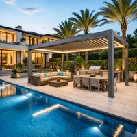 Motorisierte Lamellen-Pergola aus Aluminium Wasserdichtes Bioklimatisches Dach für Außenterrassen mit Smart-Steuerungssystem und LED-Beleuchtung