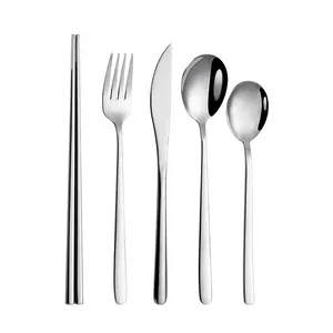 韩式银勺叉子套装Cuttleries不锈钢餐具套装带筷子
