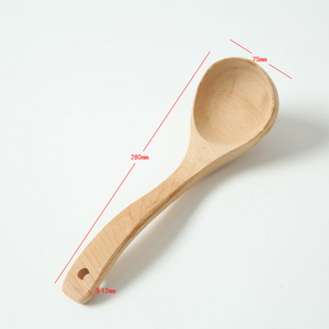Wooden Soup Ladle Beechwood Long Handle Handmade Serving Spoon For Soup Porridge Hot <b>Pot</b> - Product Image 2