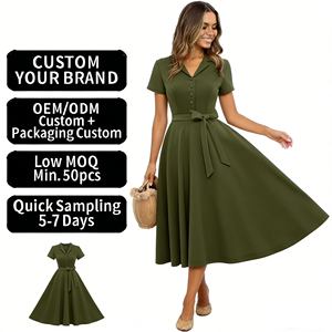 <span class=keywords><strong>Vestido</strong></span> Midi Vintage Personalizado OEM&ODM para Mujer, <span class=keywords><strong>Vestido</strong></span> <span class=keywords><strong>Casual</strong></span> de Nailon/Elastano Lavable de Manga Corta, para Cóctel, Iglesia o Eventos Casuales - Product Image 1