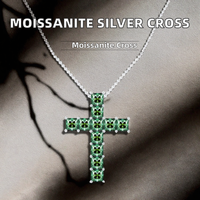 Collier pendentif en moissanite, croix en moissanite taille princesse verte, en argent 925, bijoux en argent S925