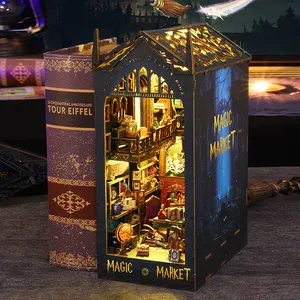 Boek Hoekje Poppenhuis 3d Houten Puzzel Boekensteun Diy Miniatuur Huis Boekenplaat Invoegen Magische Markt Boek Hoekkit