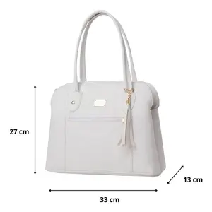 Bolso Tote con Patrón de Cocodrilo para Mujer, Marca Fana Idalia, en Microfibra Blanca, Cuero Sintético, Casual, con Dos Asas y Cierre de Cremallera - Product Image 4