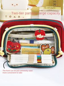 2025 nouveau Portable Ins Style crayon sac grande capacité papeterie boîte rétro Plaid fenêtre unisexe mignon dessin animé chiot conception sac - Product Image 3