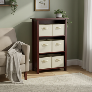 Verona 3-Section M mensola con 6 cestini in tessuto Beige pieghevole 6 cesti in tessuto colore Beige - Product Image 3