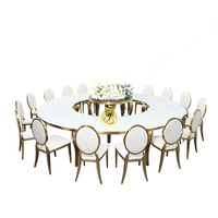 Ensemble table et chaises de salle à manger d'hôtel en verre trempé, moderne et durable, pour événements de banquet, designs serpentine, argent/or/or rose