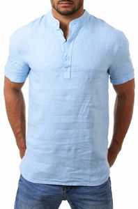 Manica corta Da Uomo <span class=keywords><strong>Camicia</strong></span> Casuale di Estate di Colore Solido Del Collare Del Basamento Pulsante Mezza <span class=keywords><strong>Aperto</strong></span> Camicie di Lino - Product Image 3