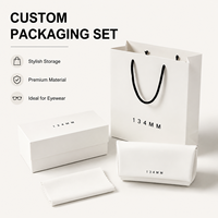 Ensemble d'emballage optique en tissu avec sac cadeau en papier blanc, étui à lunettes en cuir et pochette, personnalisable avec logo, vente en gros