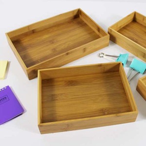 Bamboo <b>Storage</b> <b>Trays</b> Rectangle Set Of 3 Nesting Organizers For Desk Office Supplies Drawer Organization - Product Image 2