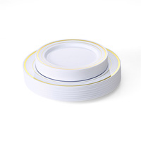Vaisselle jetable en plastique avec bord doré, assiette, couteau, fourchette, cuillère, ensemble portable, style minimaliste pour fête d'anniversaire