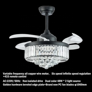 Luz de ventilador de techo de cristal minimalista moderna LED con Control remoto 6 velocidades ajustable para el hogar dormitorio sala de estar 42 pulgadas - Product Image 6