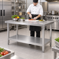 Table de travail de cuisine professionnelle en acier inoxydable 304 201, robuste, à double niveau, avec pieds carrés, pour la restauration