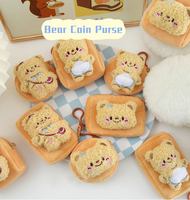 Porte-monnaie en peluche ours en dessin animé mignon, sac à dos étudiant, porte-clés, étui pour écouteurs