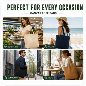Sacs fourre-tout en toile avec logo personnalisé, réutilisables pour les courses, la plage, vente en gros, plusieurs couleurs et tailles - Product Image 3