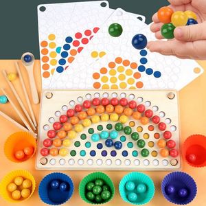 Boys Girls New Arrival 3 in 1 Toddler Learning Color Sorting Rainbow Clip Bead Board Games - Product Image 3
