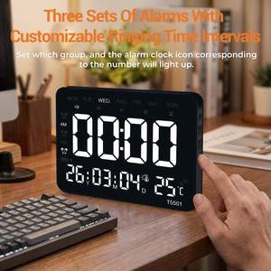 นาฬิกาตั้งโต๊ะดิจิตอลเวลาวันที่อุณหภูมิความชื้นจอแสดงผลปลุกซูนซ์นาฬิกาปลุกห้องนอนสำนักงานห้องนั่งเล่นตกแต่งบ้านทันสมัยมีสไตล์ USB - Product Image 5