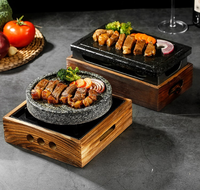 Plaque de cuisson en pierre de lave granitique pour steak, carrée ou ronde, avec réchaud à alcool intégré, pour restaurants de steaks