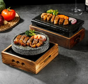 ร้านสเต็ก <span class=keywords><strong>หิน</strong></span>แกรนิตร้อน <span class=keywords><strong>หิน</strong></span><span class=keywords><strong>ลาวา</strong></span>สำหรับย่างสเต็ก แผ่น<span class=keywords><strong>หิน</strong></span>ย่างทรงสี่เหลี่ยมและทรงกลม พร้อมเตาแอลกอฮอล์ - Product Image 6