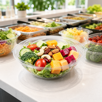 Bol à salade personnalisé en plastique PET 24oz avec couvercle dôme, contenant alimentaire transparent jetable empilable, qualité alimentaire, vente en gros