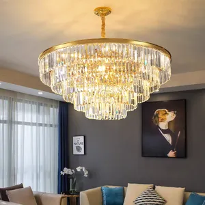 Moderne Villa Luxe Woonkamer Hotel Grote Ronde Plafondverlichting K9 Hanglampen Goud Kristallen Kroonluchter
