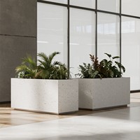 Bac à plantes extérieur en terrazzo, jardinière de cour, bac à fleurs en pierre pour clôture extérieure, en acier inoxydable et fer forgé