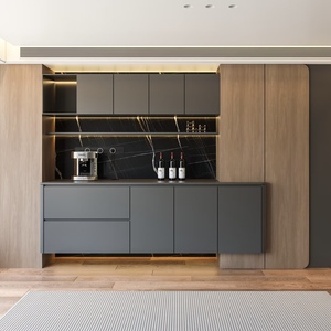 Buffet flottant avec étagères ouvertes et tiroirs à LED, gris, sans poignées, pour salon, sur mesure - Product Image 1