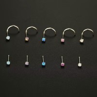 G23 Implant Grade Titanium Prong Set Opal Top Nose Screw Rings Naril Screw Body Piercing Jewelry Nose Stud Jewelry