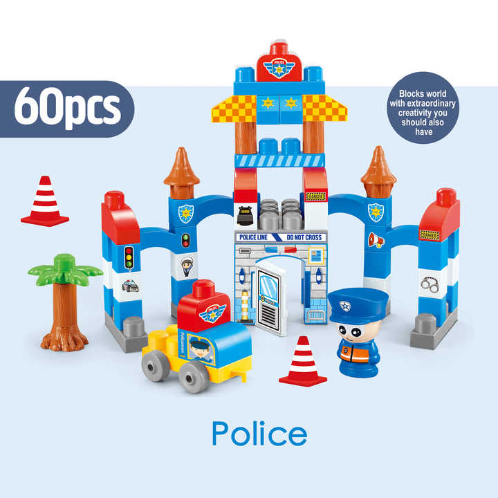 Kids Large Building Blocks Toys Police Fire Engineer Type DIY Stack Blocks Toys Set