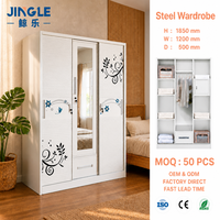 Armoire en acier à 3 portes coulissantes avec miroir pleine longueur et tiroir blanc pour chambre à coucher, projet OEM ODM, vente en gros