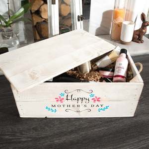 <strong>Wooden</strong> Hamper Custom Gift Box with Lid &amp; Rope Handles - Floral Logo <strong>Small</strong> <strong>Wooden</strong> <strong>Crate</strong> - Product Image 1