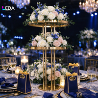 Rak Bunga Logam Emas Bulat 3 Tingkat LEDA Luxury Tall, Centerpiece Meja Pernikahan, Rak Pajangan Bunga
