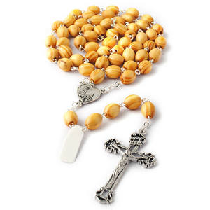 Chapelet <span class=keywords><strong>de</strong></span> chaîne à perles en bois, pin antique, avec pendentif religieuse <span class=keywords><strong>de</strong></span> fatma, pièce du Center, collier avec Crucifix religieux - Product Image 5