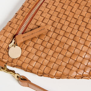 Women's Custom <b>Jumbo</b> Outdoor Waist <b>Bag</b> Brown Vegan Leather with Woven Pattern Zipper Closure Elegant Crossbody Belt <b>Bag</b> - Product Image 3