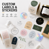 Montrez votre gratitude avec des étiquettes autocollantes personnalisées en vinyle recyclable, design « Merci », imperméables et durables pour les pots de bougies, les boîtes et les bouteilles.