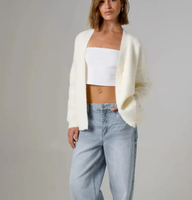 Beliebter Oversize-Cardigan aus Polyester mit V-Ausschnitt, Grobstrick, Bequemer Kunstfell-Cardigan für Damen mit Verdeckten Knöpfen