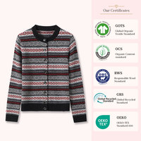 Damen 100% Reine Wolle Fair Isle Strickjacke Rundhals Langarm Vintage Gestreifte Strickjacke mit Individuellem Logo