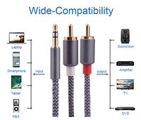 Charge Tressé Tresse Audio 2 En 1 Auxiliaire 3.5mm À 2 rca Mâle Jack Voiture Intelligente Stéréo Auxiliaire câble